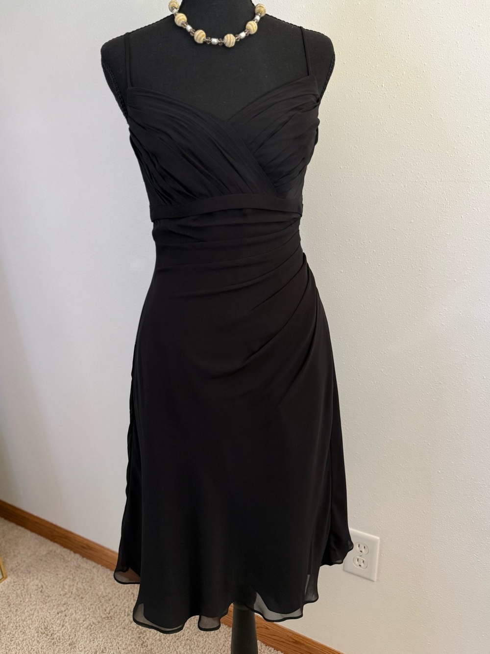 Vintage Y2K Alyce Designs Black Chiffon Ruched Dress, Size 4 Formal Cocktail
